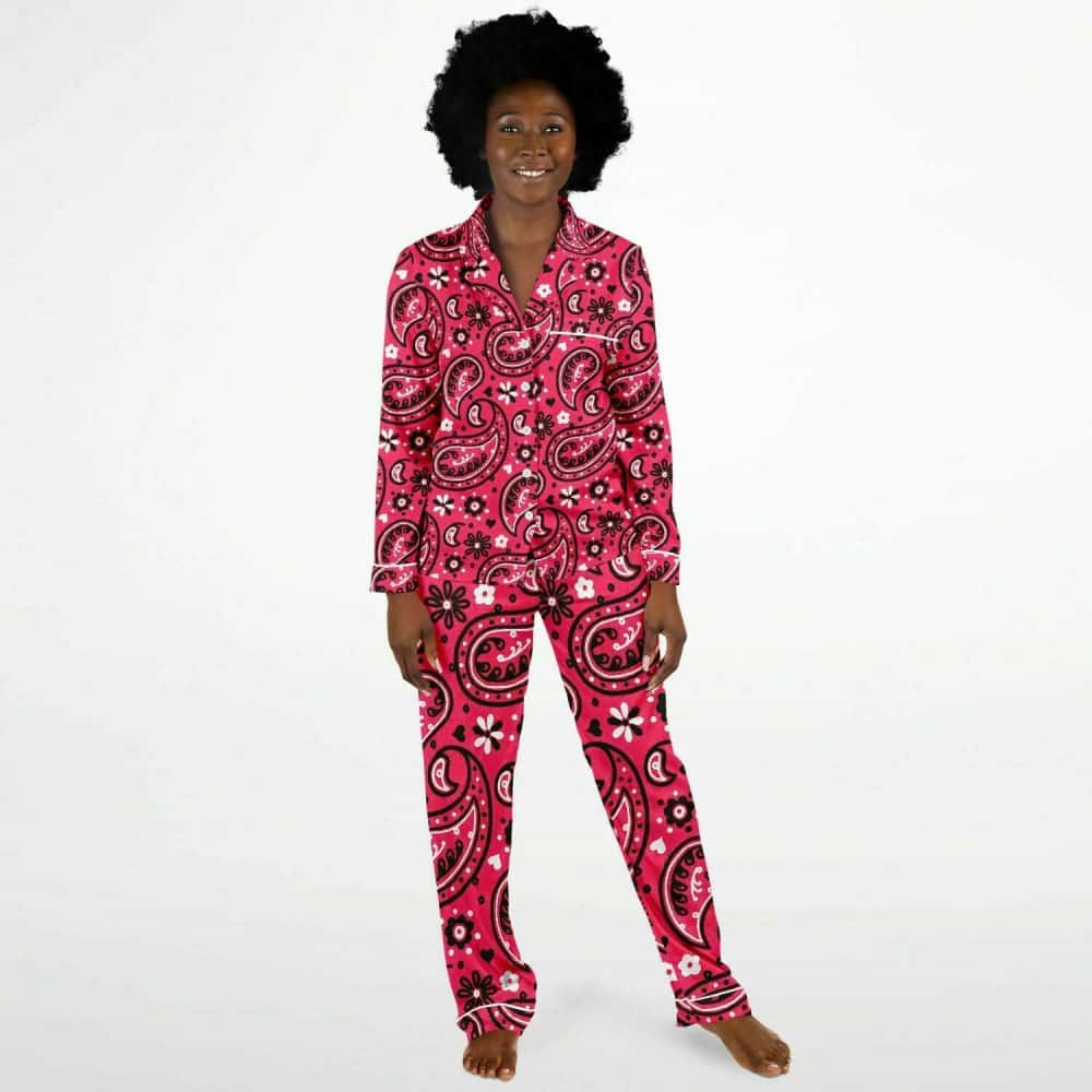 Bright Pink Bandana Satin Pajamas Free Shipping Projects817 LLC