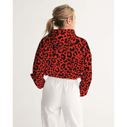 Bright Red Leopard Print Cropped Windbreaker