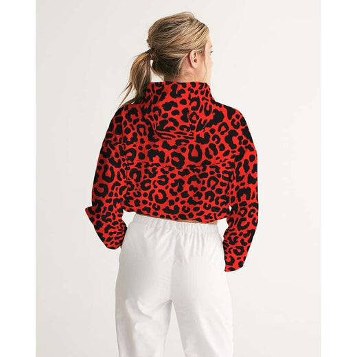 Bright Red Leopard Print Cropped Windbreaker