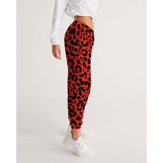 Bright Red Leopard Print Track Pants
