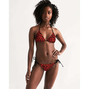 Bright Red Leopard Print Triangle String Bikini