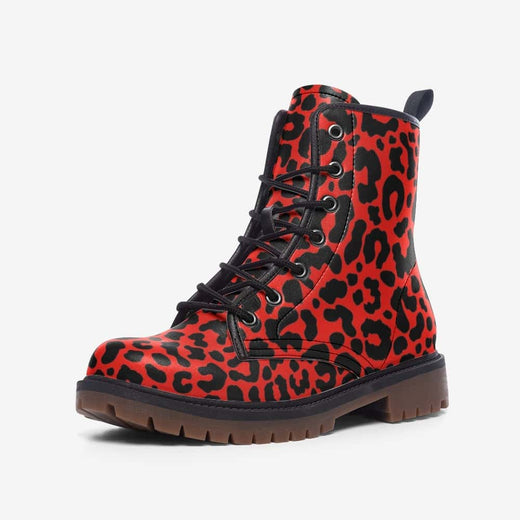 Bright Red Leopard Print Vegan Leather Boots