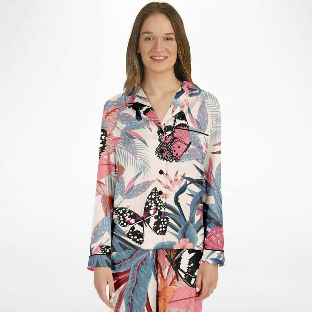 Butterflies and Floral Satin Pajamas - $84.99 Free Shipping