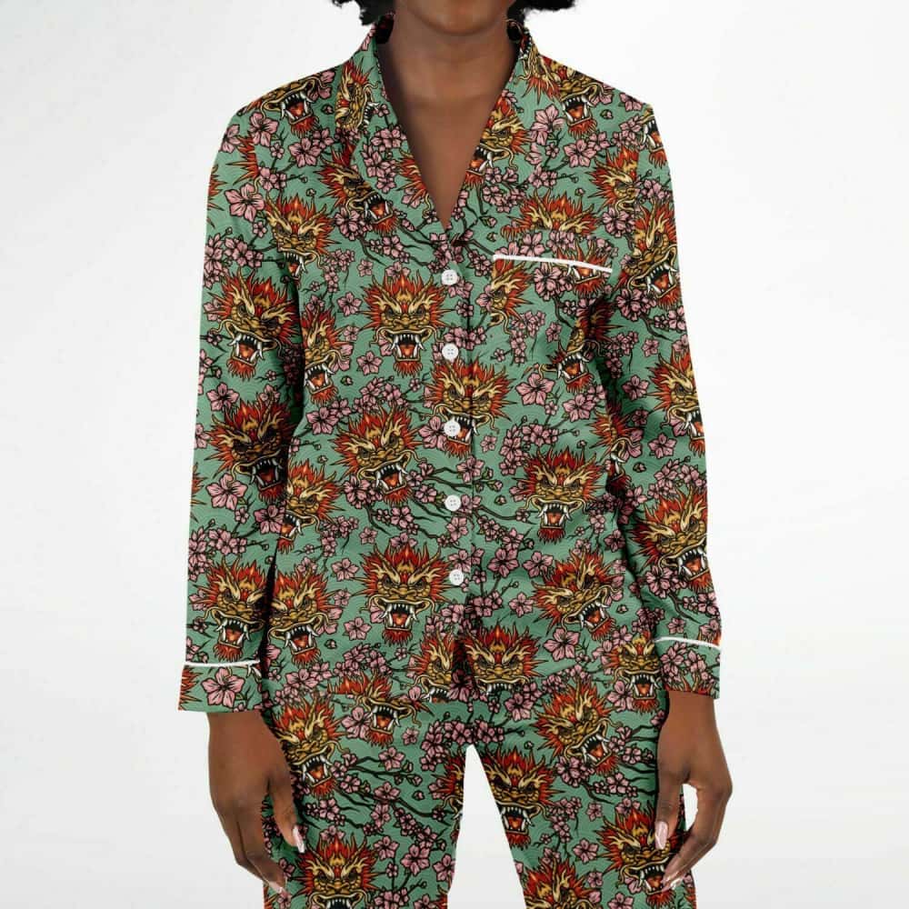 Dragon And Flowers Satin Pajamas - $84.99 - Free Shipping