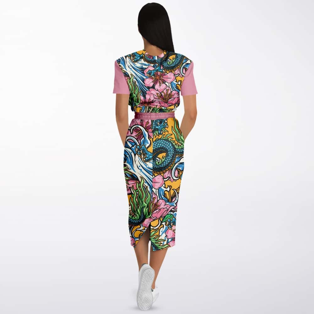 Dragons and Flowers Cropped Sweatshirt and Skirt - $104.99