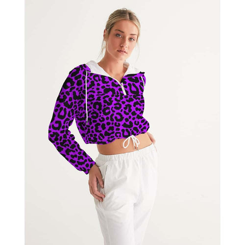 Electric Purple Leopard Print Cropped Windbreaker
