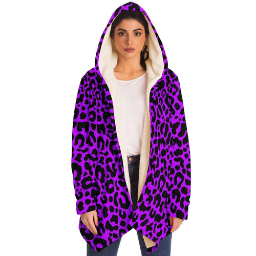 Electric Purple Leopard Print Microfleee Cloak