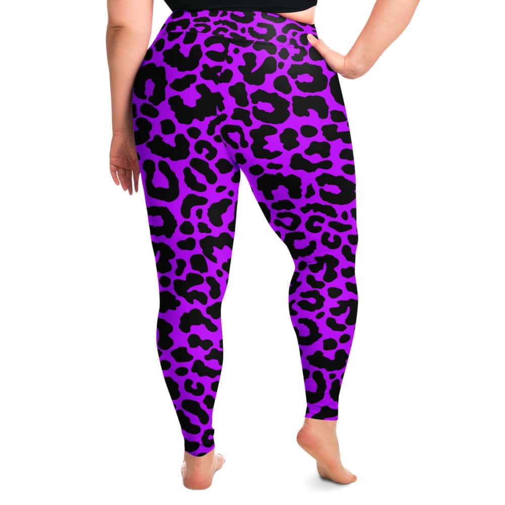 Electric Purple Leopard Print Plus Size Leggings - Free