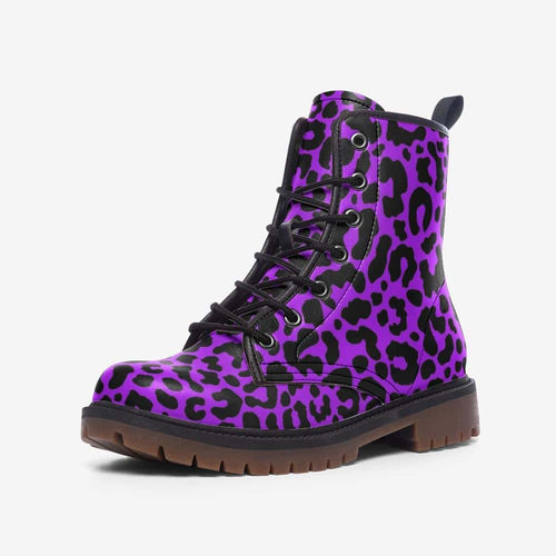 Electric Purple Leopard Print Vegan Leather Boots