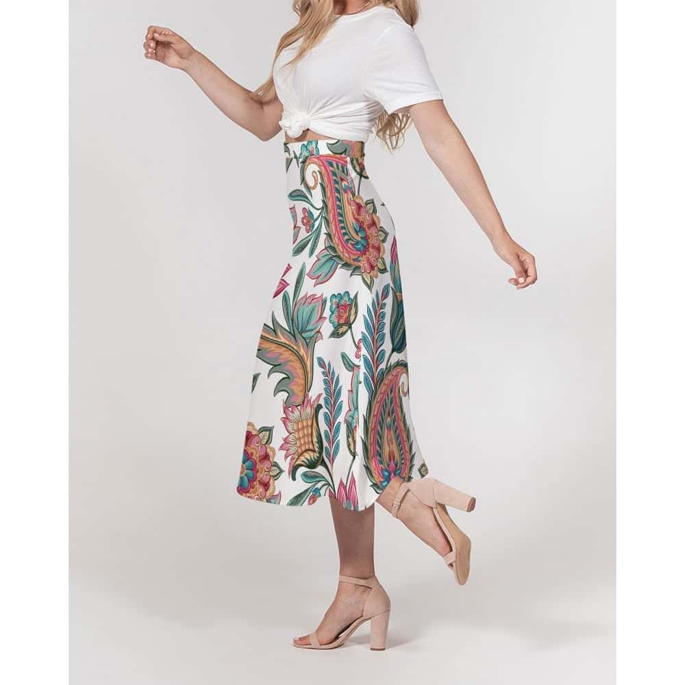 Floral Paisley Pattern A-Line Midi Skirt - $59.99 - Free