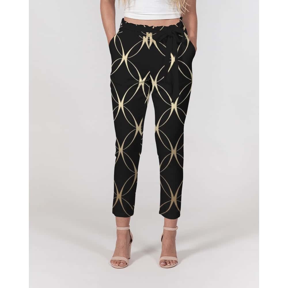Gold and Black Pattern Belted Tapered Pants - $64.99 - Free