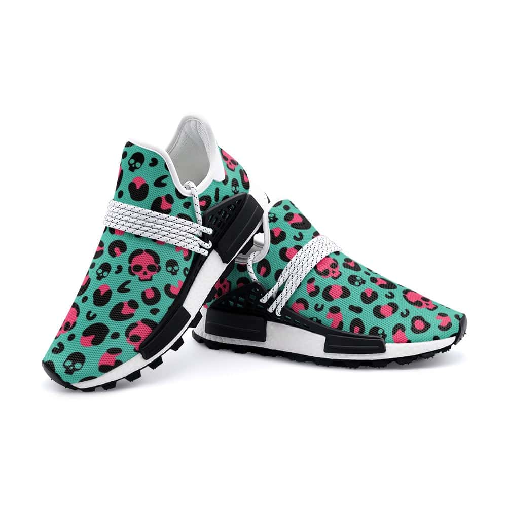 Green and Pink Leopard Print Skulls Lightweight Sneaker S-1