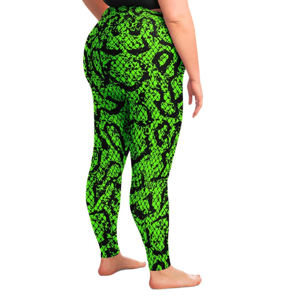 Green Snakeskin Pattern Plus Size Leggings - Free Shipping