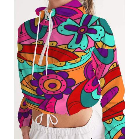 Groovy Flowers Cropped Windbreaker - $64.99 Free Shipping