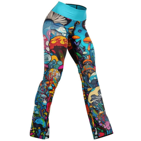 Groovy Mushrooms Flare Leggings - Free Shipping