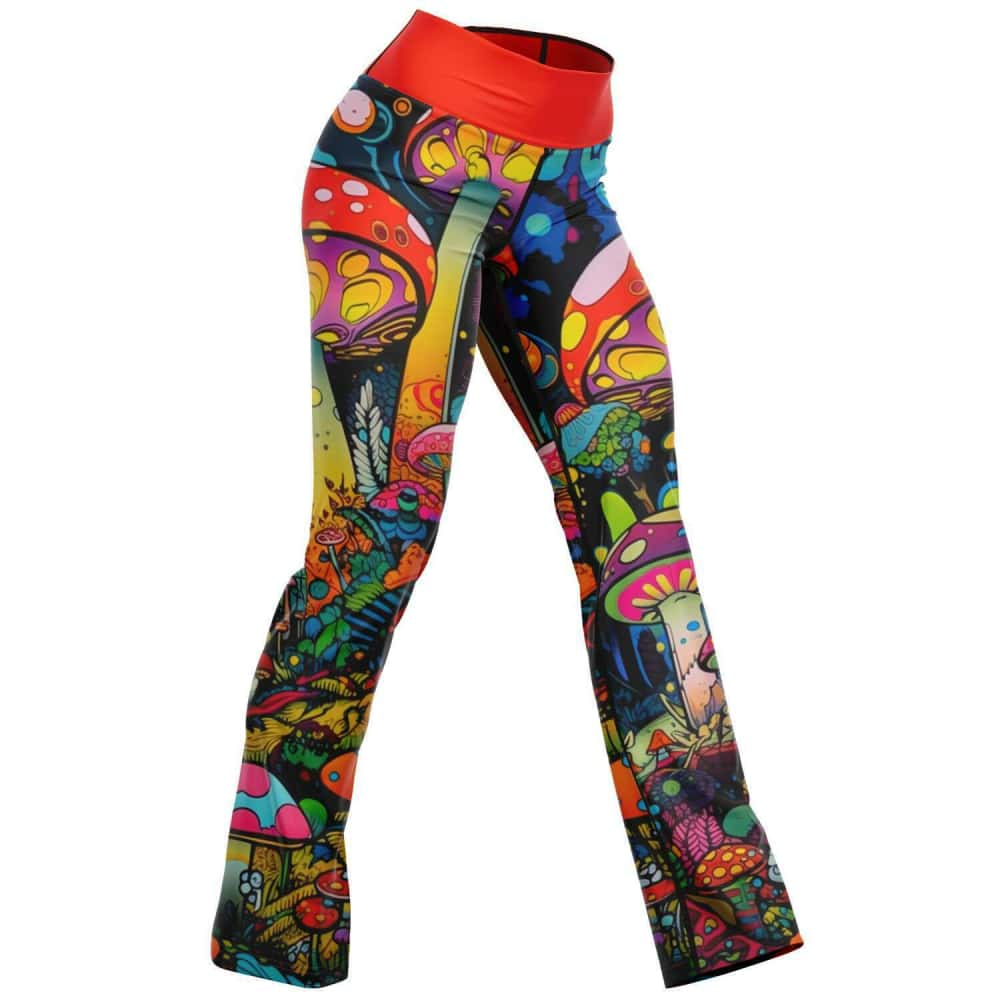 Groovy Mushrooms Flare Leggings - Red - Free Shipping