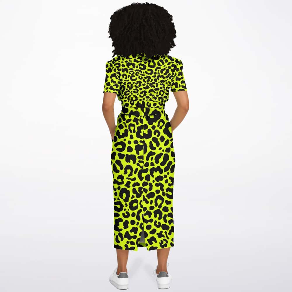Leopard Print Cropped Sweatshirt and Skirt Bright Chartreuse