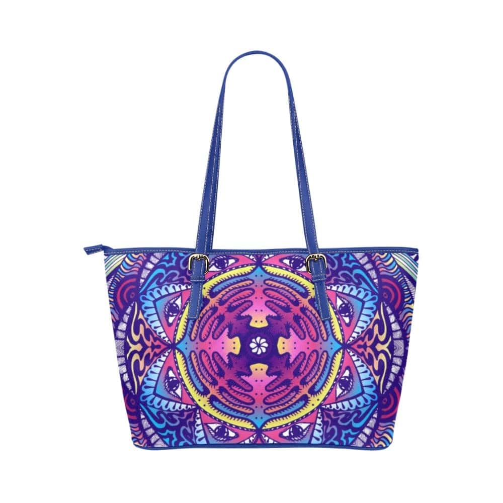 Mandala with Eye Pattern Leather Tote Bag Large - $64.99