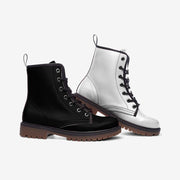 Mismatched Black and White Vegan Leather Boots