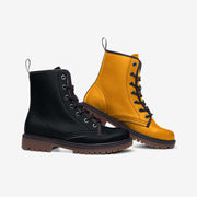 Mismatched Black and Yellow Vegan Leather Boots