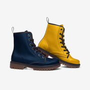 Mismatched Blue and Yellow Vegan Leather Boots