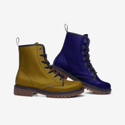 Mismatched Gold and Purple Vegan Leather Boots