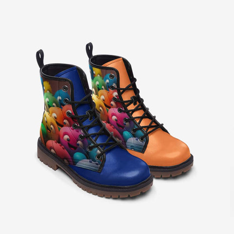 Mismatched Happy Bubble Heads Vegan Leather Boots - Free