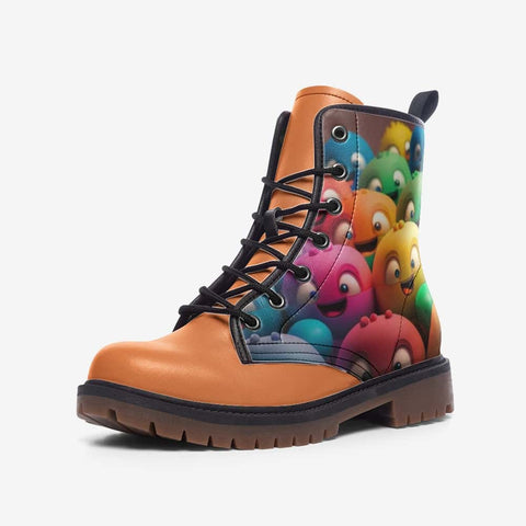 Mismatched Happy Bubble Heads Vegan Leather Boots - $99.99