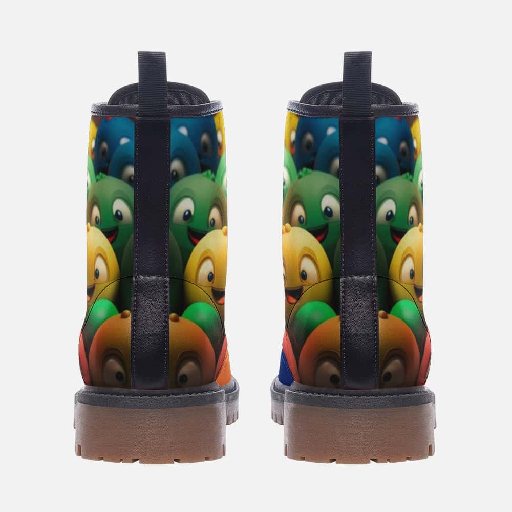 Mismatched Happy Bubble Heads Vegan Leather Boots - Free