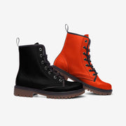 Mismatched Orange and Black Vegan Leather Boots