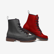 Mismatched Red and Grey Vegan Leather Boots