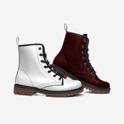 Mismatched Red and White Vegan Leather Boots