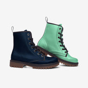 Mismatched Sailor Blue and Mint Vegan Leather Boots