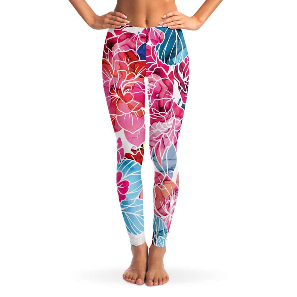 Floral Leggings for Women With Pink and White Flowers 