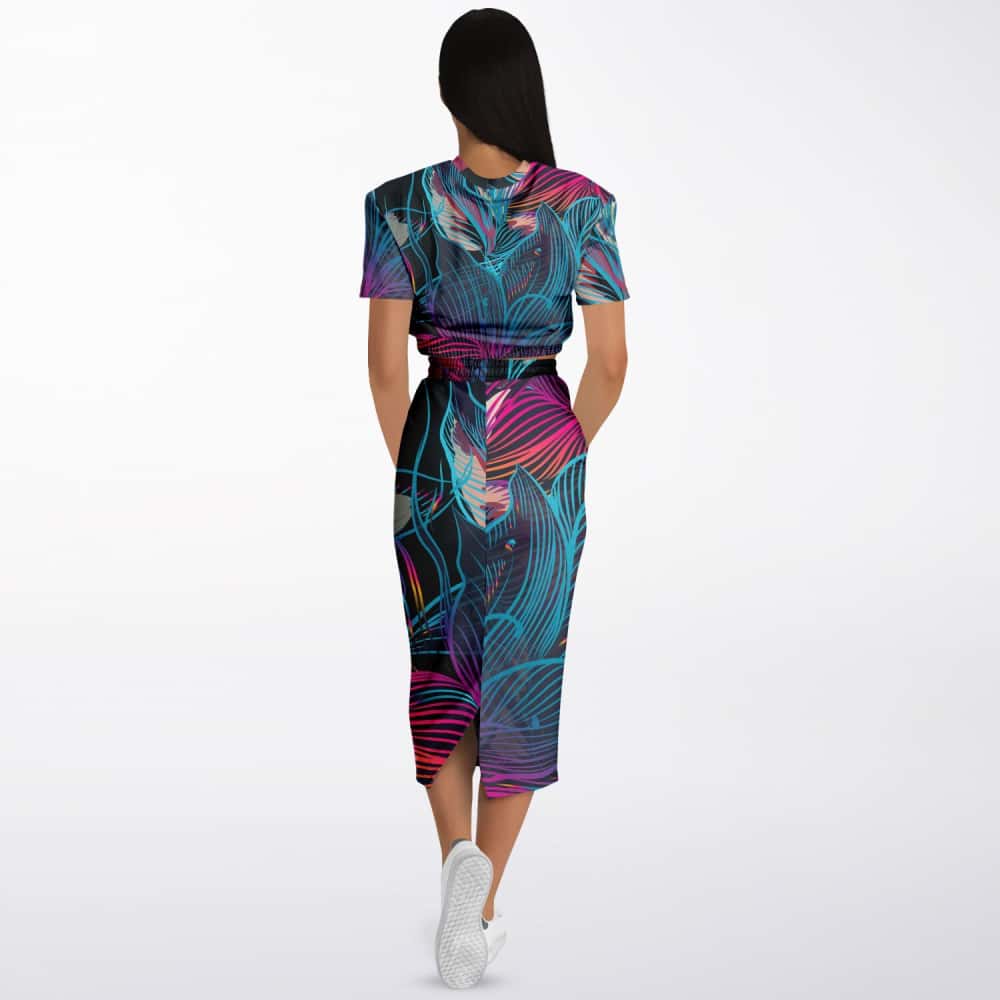 Multicolor Flowers Cropped Sweatshirt and Skirt - $104.99 -