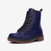 Navy Blue Leopard Print Vegna Leather Boots