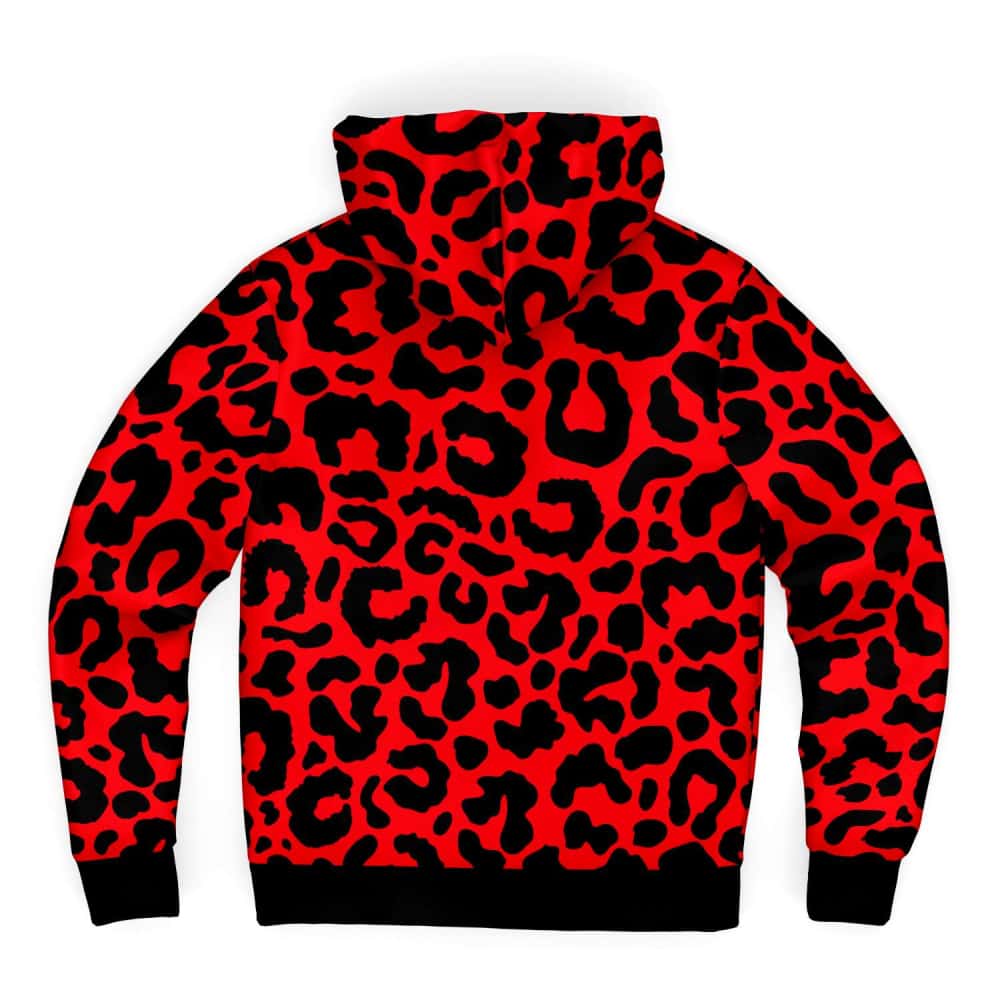Neon Red Leopard Print Microfleece Zip Hoodie - $94.99