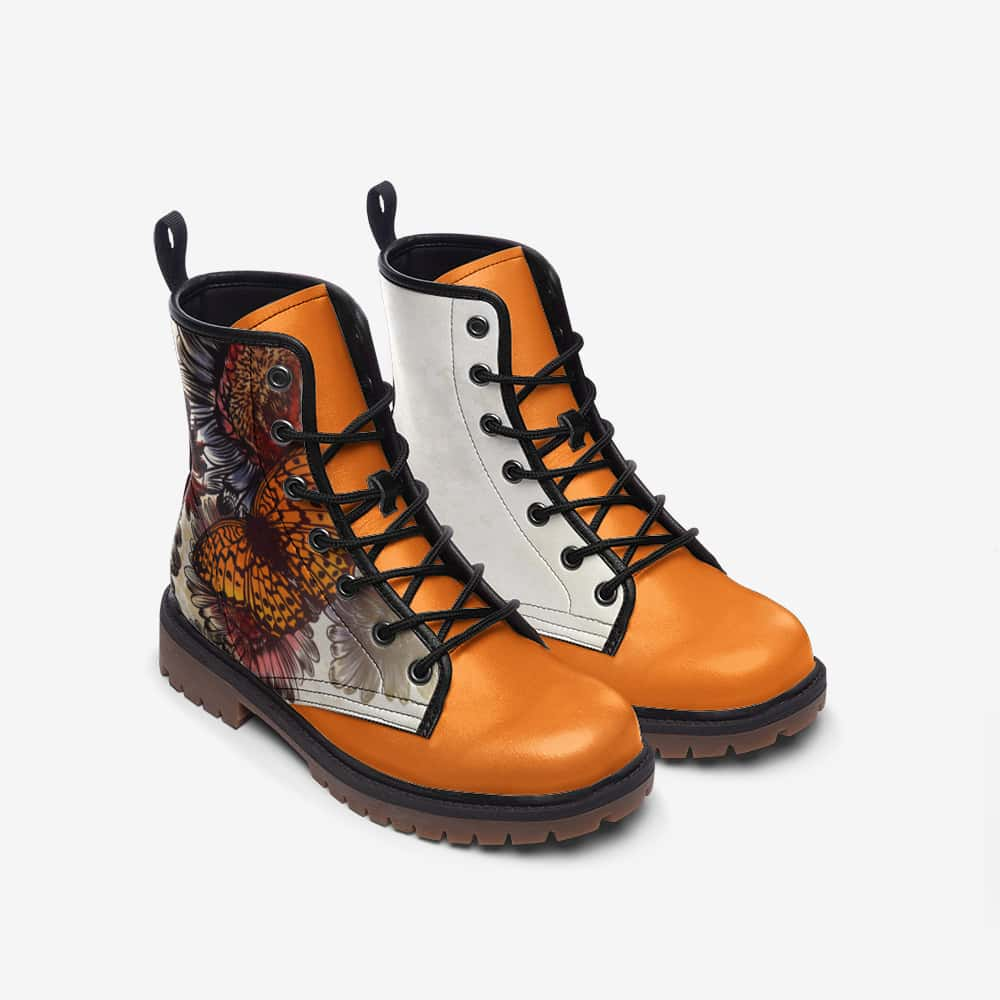 Orange Butterflies Vegan Leather Boots - $99.99 - Free