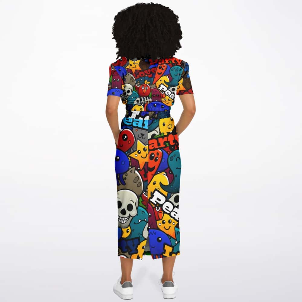 Peace Love and Party Cropped Sweatshirt and Skirt - $104.99