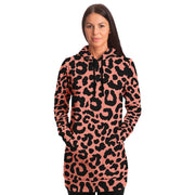 Peach Pink Leopard Print Longline Hoodie