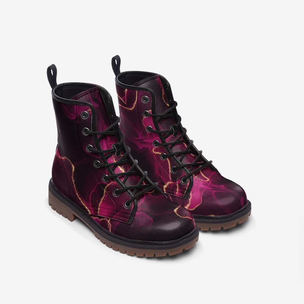 Pink and Black Alcohol Ink Pattern Vegan Leather Boots