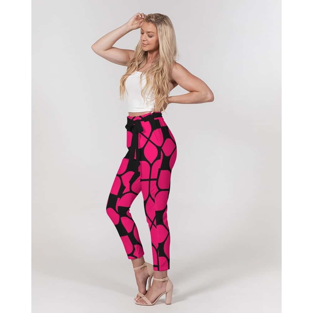 Pink and Black Pattern Belted Tapered Pants - $64.99 - Free