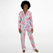 Pink Flowers Satin Pajamas