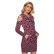 Pink Leopard Print Hoodie Dress