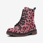 Pink Leopard Skull Vegan Leather Boots