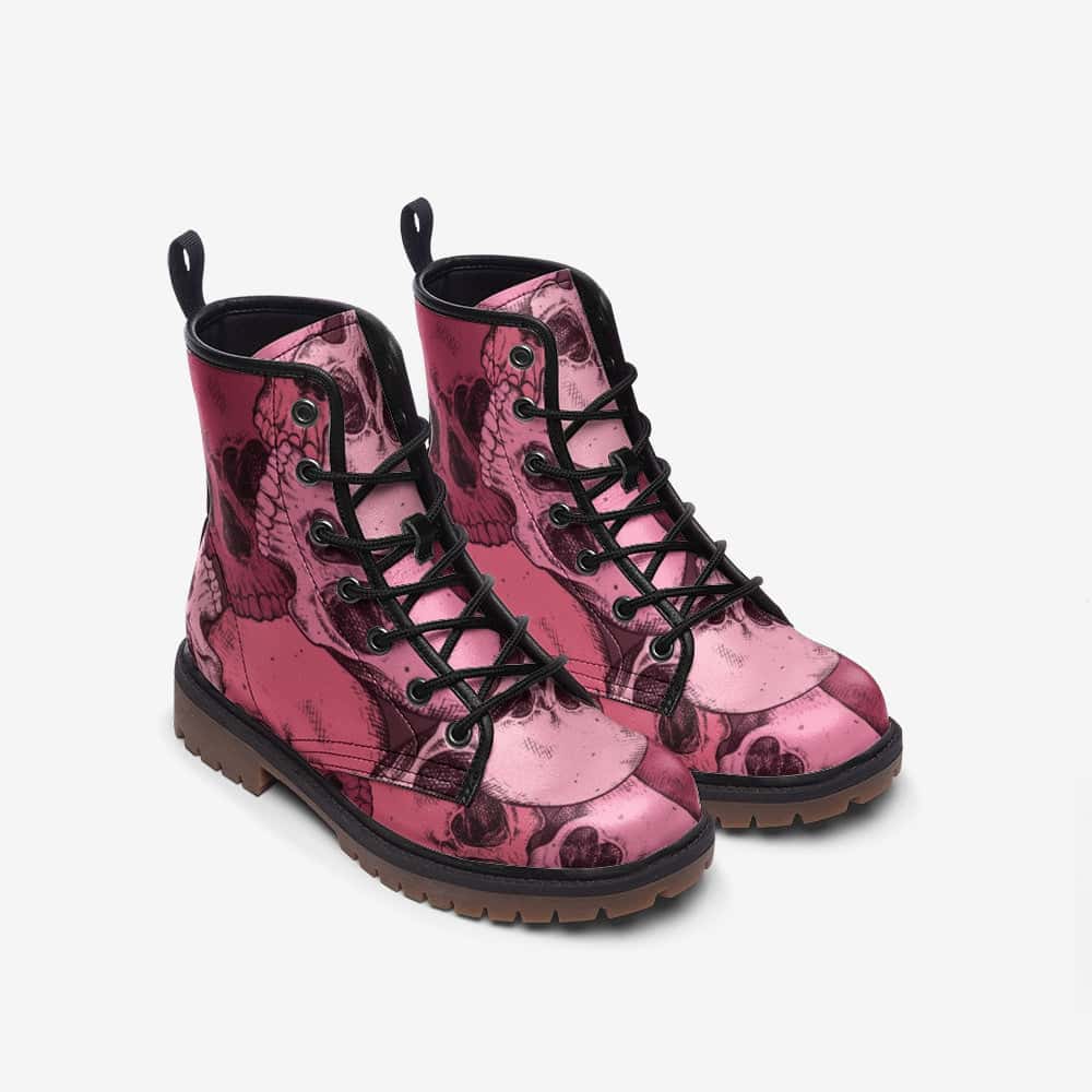 Pink Love Skulls Vegan Leather Boots - $99.99 - Free