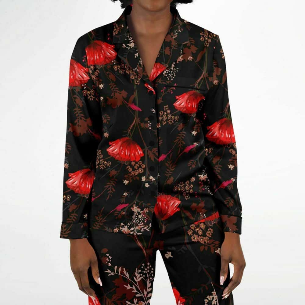 Poppy Flower Satin Pajamas - $84.99 Free Shipping