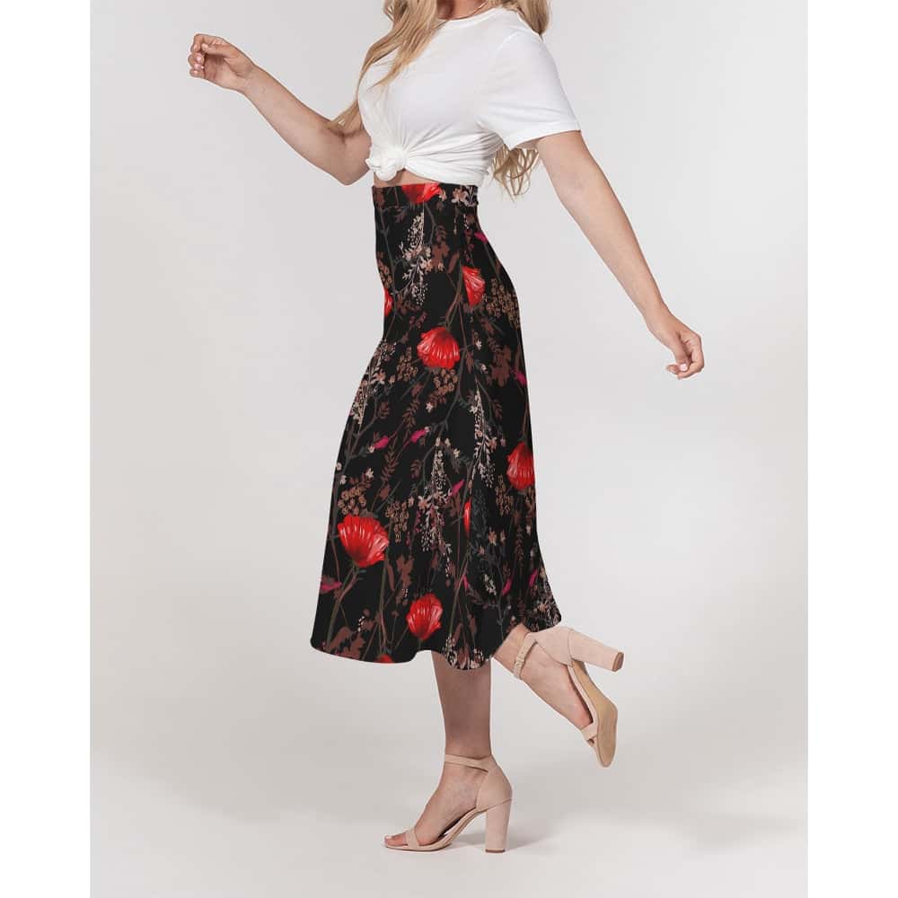 Poppy Flowers A - Line Midi Skirt - $59.99 Free Shipping