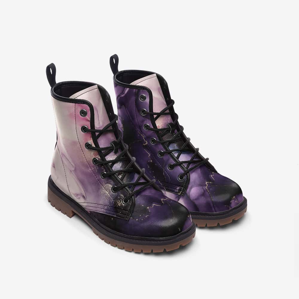 Purple Alcohol Ink Vegan Leather Boots - $99.99 - Free