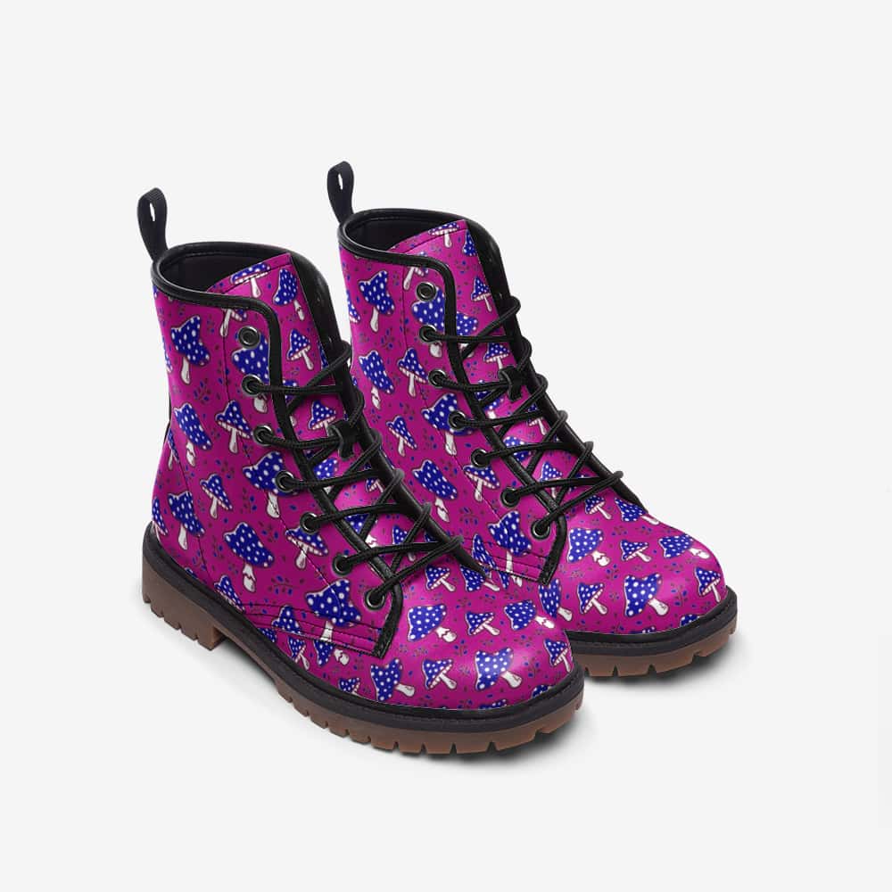 Purple and Blue Mushrooms Vegan Leather Boots - $99.99